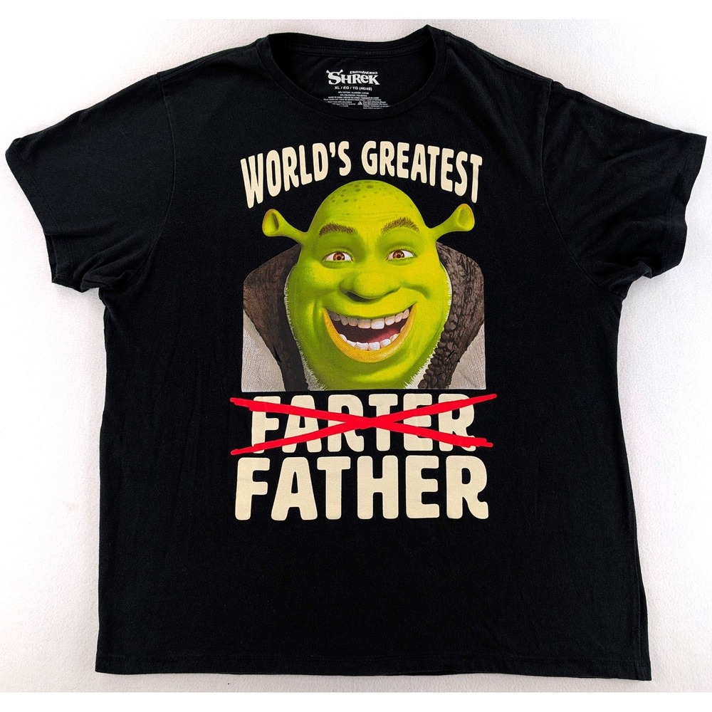 Shrek Worlds Greatest Father Farter Mens XL Black Graphic T-Shirt Funny Dad